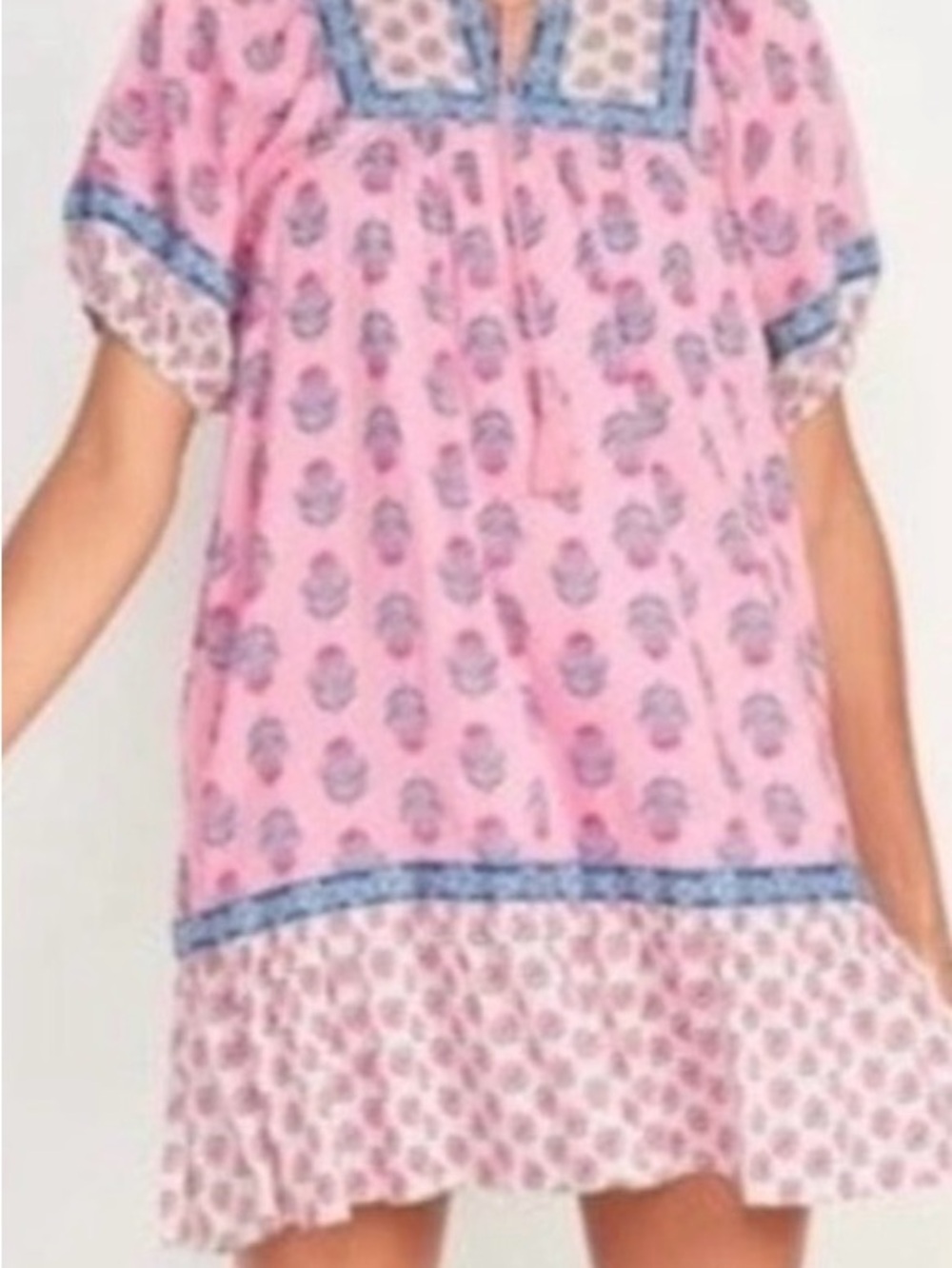 Old Navy block print dress with Blue Accent Trim sz L